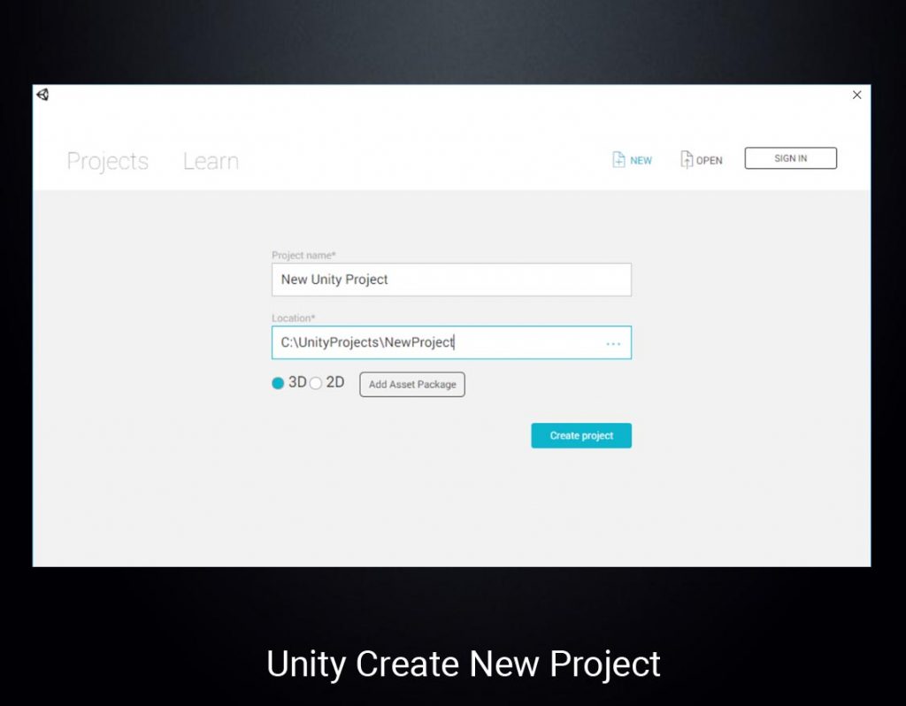 Unity 3D Create New Project